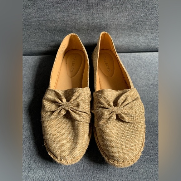 Talbots Womens Izzy Cinched Bow Tan Linen Espadrille Slip On Dressy Flats 8 - Picture 4 of 10